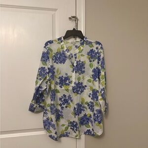 Talbots White Tunic with Blue Floral Print